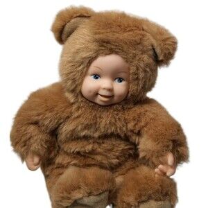 9" Anne Geddes Baby Bears Smiling Teeth Blue Eyes Light Brown Bean Filled Bear